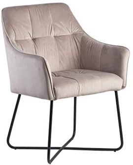 FineBuy Chaise de Salle à Manger Beige Velours/Métal Design Moderne | Chaise Cuisine avec Accoudoir et Dossier | Chaise Rembourrée Capacité de Charge maximale 110 kg