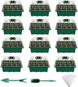 Fuuner Bac à semis, Lot de 12 Plateaux de Germination à 12 cellules Serre Interieur Plateaux de Culture, Serre Intérieure Pépinière Boîte Propagateur Jardin, Bac Culture avec Couvercle et Ventilation