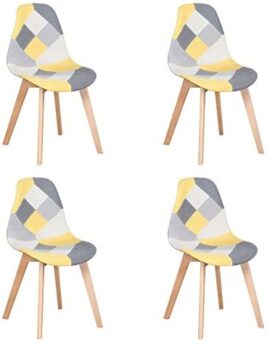 GrandCA HOME Lot de 4 Chaises de Salle à Manger, Chaise de Style Nordico Chaise Patchwork Chaise de Cuisine Chaise de Salon (Jaune-4)