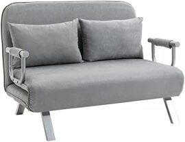 HOMCOM Canapé-lit canapé Convertible 2 Places déhoussable Grand Confort 2 Coussins fournis Pieds accoudoirs métal suède Gris Clair