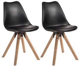 IDIMEX Lot de 2 chaises de Salle à Manger Tyson Style scandinave Design Nordique avec piètement en Bois Massif, siège Coque rembourré en Plastique Noir