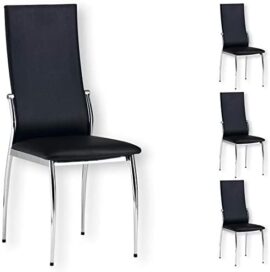 IDIMEX Lot de 4 chaises de Salle à Manger Doris piètement chromé revêtement synthétique Noir IDIMEX Lot de 4 chaises de Salle à Manger Doris piètement chromé revêtement synthétique Noir