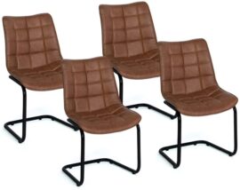 IDMarket - Lot de 4 chaises Mae Marron Vintage en PU pour Salle à Manger