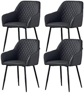 JYMTOM Lot de 4 Chaises en Cuir Synthétique avec Accoudoirs et des Pieds en Métal de Salle à Manger ou de Bureau (Gris) JYMTOM Lot de 4 Chaises en Cuir Synthétique avec Accoudoirs et des Pieds en Métal de Salle à Manger ou de Bureau (Gris)