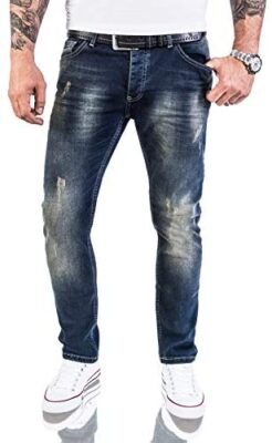 Jeans Rock Rock Designer Designer pour Hommes Jeans Stretch Slim Fit Coupe Slim [RC-2117 - Bleu Vintage - W38 L36]