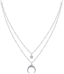 LES POULETTES BIJOUX - Collier Double Chaine Argent Croissant de Lune et Zirconia