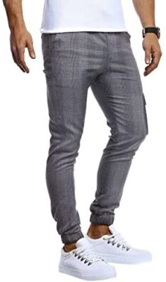 Leif Nelson LN8291 Pantalon de jogging chino avec poche cargo pour homme Coupe ajustée Motif à carreaux