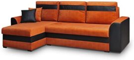 MEUBLO Canapé d'angle Convertibles 3 Place Tissu + Simili Cuir Tommy (Orange, Canapé d'angle Gauche)