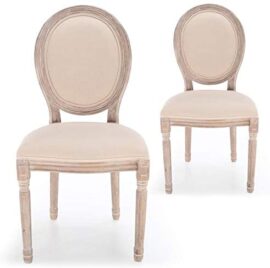 Menzzo Chaises salle manger | Chaise MEDAILLON de Salle A Manger, Salon Ou Cuisine | Lot de 2 |Tissu Beige| Chaise Louis Xvi | Confortable | Dimensions: L49 cm x P46 cm x H96 cm Assise: H43 cm