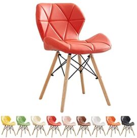 NZDY Chaises Chaises de Salle À Manger En Cuir Avec Cuillère En Bois Massif Naturel Et Cadre En Métal Chaise Robuste Avec Cuir de Stylubère de Rembourrage,Rouge