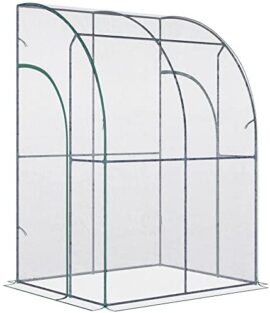 Outsunny Serre de Jardin adossée Serre adossée dim. 1,43L x 1,18l x 2,12H m 2 Portes zippées enroulables Acier PVC Transparent Outsunny Serre de Jardin adossée Serre adossée dim. 1,43L x 1,18l x 2,12H m 2 Portes zippées enroulables Acier PVC Transparent