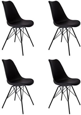 SAM Lot de 4 baquets Coussin Cuir synthétique avec Pieds en métal Noir-Chaise de Salle à Manger de Style scandinave, 48 x 55 x 86 cm