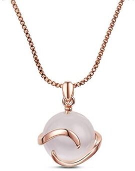 SHEGRACE Collier Simple Plaque pour Femmes en Argent Sterling Pur 925, avec Pendentif en Or Rose œIl de Chat Rond/Pomme en Platine, RéGlable