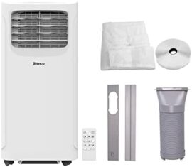 SHINCO 9000BTU Climatiseur Portable avec Fonction 3-en-1, Climatisation, Déshumidificateur, Ventilateur, Mode veille, 2,6Kw, Pour max 22㎡, Télécommande, Minuteur 24h, 2 Kits Fenêtre