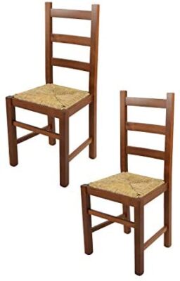 Tommychairs - Set 2 chaises Rustica pour Cuisine, Bar et Salle à Manger, Robuste Structure en Bois de hêtre peindré en Couleur Noyer Clair et Assise en Paille