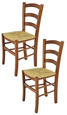 Tommychairs - Set 2 chaises Venice pour Cuisine, Bar et Salle à Manger, Robuste Structure en Bois de hêtre peindré en Couleur Noyer Clair et Assise en Paille