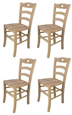 Tommychairs - Set 4 chaises SAVOIE pour cuisine, bar et salle à manger, robuste structure en bois de hêtre poli, non traité, 100% naturel et assise en bois