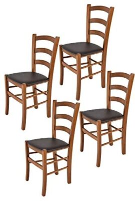 Tommychairs - Set 4 chaises Venice pour Cuisine, Bar et Salle à Manger, Robuste Structure en Bois de hêtre peindré en Couleur Noyer Clair et Assise rembourrée et revêtue en Cuir Artificiel Moka