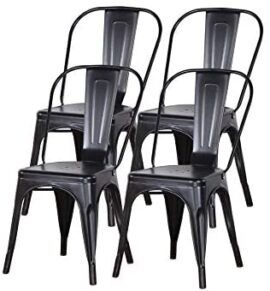 Uderkiny Lot de 4 chaises de Salle à Manger empilables Chaises en métal de Style Industriel, adaptées aux chaises de Balcon intérieures et extérieures, chaises de Jardin (Noir)