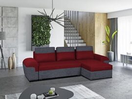 Vente-unique - Canapé d'angle réversible et Convertible en Tissu Gaby - Bicolore Rouge et Anthracite