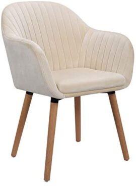 WOLTU 1 X Chaise de Salle à Manger en Velours Surface Pieds en Bois Massif,Chaise de Relax Chaise de Salon Crème Blanc BH95cm-1