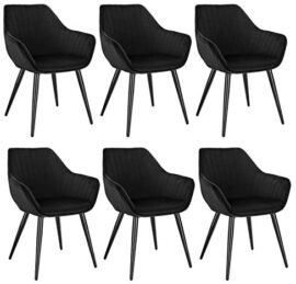 WOLTU Chaises de Salle à Manger Lot de 6 en Velours et métal,Chaises de réception Noir BH254sz-6