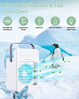 Climatiseur Mobile, LIPONTAN 5 en 1 Refroidisseur d’air Portable Ventilateur Purificateur Humidificateur avec Réservoir d’eau 600ml | 3 Minuterie | Oscillation 90°| 3 Modes | 4 Niveaux | Led colorées Climatiseur Mobile, LIPONTAN 5 en 1 Refroidisseur d’air Portable Ventilateur Purificateur Humidificateur avec Réservoir d’eau 600ml | 3 Minuterie | Oscillation 90°| 3 Modes | 4 Niveaux | Led colorées 2