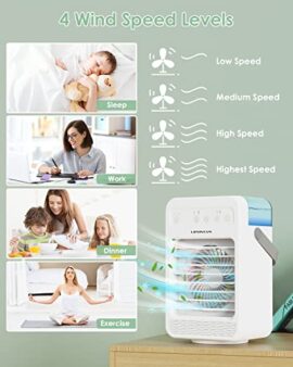 Climatiseur Mobile, LIPONTAN 5 en 1 Refroidisseur d’air Portable Ventilateur Purificateur Humidificateur avec Réservoir d’eau 600ml | 3 Minuterie | Oscillation 90°| 3 Modes | 4 Niveaux | Led colorées Climatiseur Mobile, LIPONTAN 5 en 1 Refroidisseur d’air Portable Ventilateur Purificateur Humidificateur avec Réservoir d’eau 600ml | 3 Minuterie | Oscillation 90°| 3 Modes | 4 Niveaux | Led colorées 3