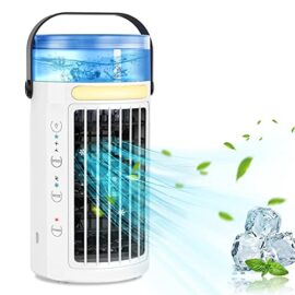 Climatiseur mobile 4 en 1 ASOFTY 3 niveaux avec capacité de 480 ml, veilleuse et bouton tactile, mini refroidisseur d'air USB avec refroidissement à eau pour la maison et le lieu de travail