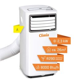 Climia CMK 2600 climatiseur mobile, refroidisseur d'air 3-en-1 – ventilateur, climatisation et déshumidificateur, avec évacuation, capacité 80 m3