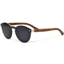 GOWOOD Lunettes de soleil femmes et hommes rondes en bois de noyer avec verres une pièce noir polarisées