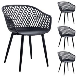 IDIMEX Lot de 4 chaises Madeira pour Salle à Manger ou Cuisine au Design Retro avec accoudoirs, Coque en Plastique Noir et 4 Pieds en métal Noir