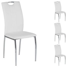 IDIMEX Lot de 4 chaises de Salle à Manger Apollo piètement chromé revêtement synthétique Blanc