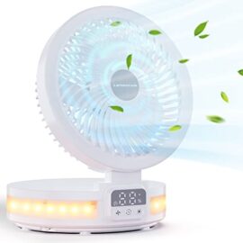 LIPONTAN Ventilateur de Table, Pliable Ventilateur Silencieux USB Rechargeable Ventilateur de Bureau Portable avec Veilleuse, 4 vitesses, 5 Timer, 100° Oscillation pour la Maison Bureau Chambre Voyage