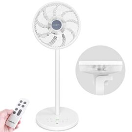 LeaderPro Ventilateur Silencieux 3D Oscillant Ventilateur sur Pied 20dB DC Moteur Turbo Ventilateur à Circulation d'air avec Télécommande Ø34cm 13 Vitesses 8h Minuterie 6,8m/s 4 Modes EU Prise, Blanc