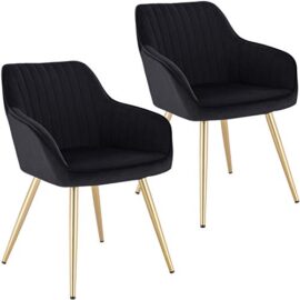 Lestarain Lot de 2 Chaise de Salle à Manger Fauteuil de Salle à Manger en Velours et Métal,Fauteuil Scandinave Chaise de Cuisine,Noir