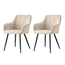 OFCASA Lot de 2 chaises de salle à manger capitonnées avec accoudoirs Pieds en métal robuste Crème Velours Pour la maison, la cuisine, le bureau, le restaurant