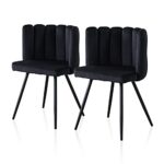 TUKAILAI Lot de 2 chaises de salle à manger uniques en velours épais rembourré avec pieds en métal noir pour salle à manger, chambre à coucher, fauteuil moderne, fauteuil de loisir pour le salon Noir