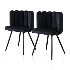 TUKAILAI Lot de 2 chaises de salle à manger uniques en velours épais rembourré avec pieds en métal noir pour salle à manger, chambre à coucher, fauteuil moderne, fauteuil de loisir pour le salon Noir