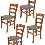 Tommychairs - Set 4 chaises Cuore pour Cuisine, Bar et Salle à Manger, Robuste Structure en Bois de hêtre peindré en Noyer Clair et Assise rembourrée et revêtue en Tissu Couleur Chevreuil