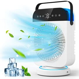 Ventilateur Oscillant, Ventilateur de Table Mobile Avec Fonction Pivotante, Climatiseur Avec LED, Refroidisseur D'Air Mobile USB, Refroidisseur éVaporatif Portable Avec Humidificateur et Minuterie