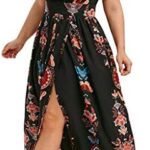 DAY8 Robe Longue Femme Été Grande Taille L à 5XL Robe Bohême Chic Mariage Robe Sexy Fendue Femme Col V Manche Courte Robe de Plage Pas Cher Maxi Robe Casual Decontractée pour Vacance