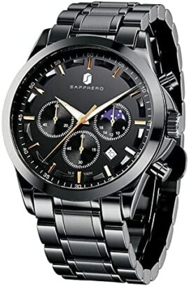 SAPPHERO Montre Homme Montres Etanche 100M Chronographe Lumineuses Classique Montres Bracelet en Cuir/Acier Inoxydable Date Analogique et Anti-Rayures Cadeau élégant