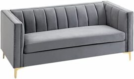 HOMCOM Canapé 3 Places Style Art Déco piètement Acier doré revêtement Velours Gris HOMCOM Canapé 3 Places Style Art Déco piètement Acier doré revêtement Velours Gris