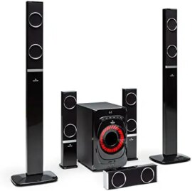 AUNA Areal 825 5.1 Soundsystem - Système de Home cinéma 5.1 200 Watts de Puissance RMS, Caisson de Basses Home cinéma 8" + 5 Enceintes, Bluetooth, USB, SD, AUX, télécommande Incluse