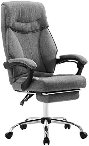 EUGAD 0006BGY Fauteuil de Direction Chaise de Bureau en Lin,Fauteuil de Bureau réglable en Hauteur avec Repose-Pieds,Gris Foncé