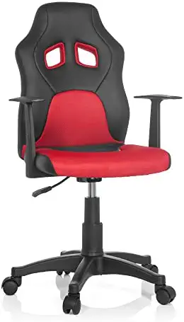 hjh OFFICE 670720 Chaise pivotante pour Enfants et Adolescents Teen Game AL Cuir synthétique Noir/Rouge Chaise pivotante avec accoudoirs, évolutive