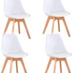 Lucky Factory Lot de 4 chaises de Salle à Manger scandinaves Chaises à Manger Chaise Tulipe，Pieds en hêtre Massif ，utilisé pour Cuisines,Salon,Chambre à Coucher (Blanc)