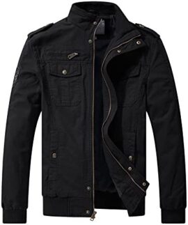 WenVen Homme Militaire Coupe-Vent Veste de Printemps Veste Classique Blouson Casual Veste Cargo Manteau Zippé Décontracté en Coton Automne