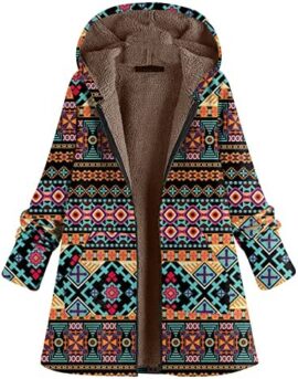 Dasongff Veste Femme Automne Hiver Ethnique Vintage Manteau Hiver Chaud à Capuche Blouson Confortables Pas Cher Manteaux Rétro Femmes Demi-Saison Chic Cardigan Hooded Jacket en Peluche